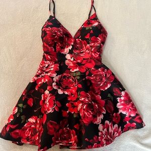 Floral Red and Black Dress